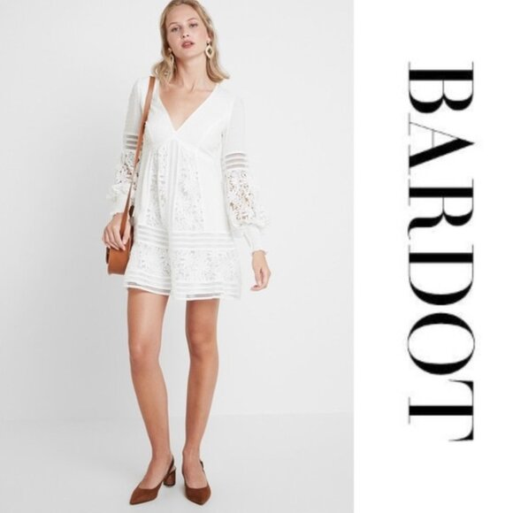 BARDOT Mariah Long Sleeve Swiss Dot & Lace Babydoll Dress - Picture 4 of 8